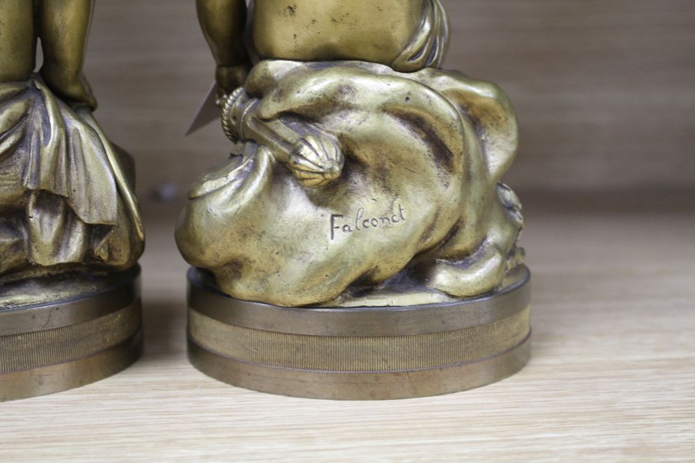 After Etienne-Maurice Falconet. A pair of late 19th century French ormolu figures of Cupid and Psyche, signed, 24cm